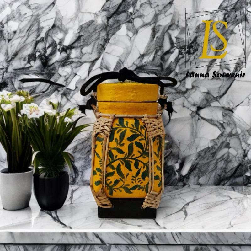 Handmade Thai Rice Basket Vase - Mini Lanna Bamboo Decorative Jar A8