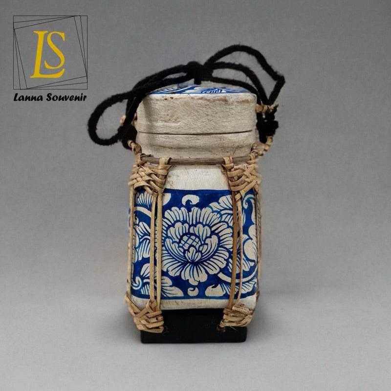 Handmade Thai Rice Basket Vase - Mini Lanna Bamboo Decorative Jar A18