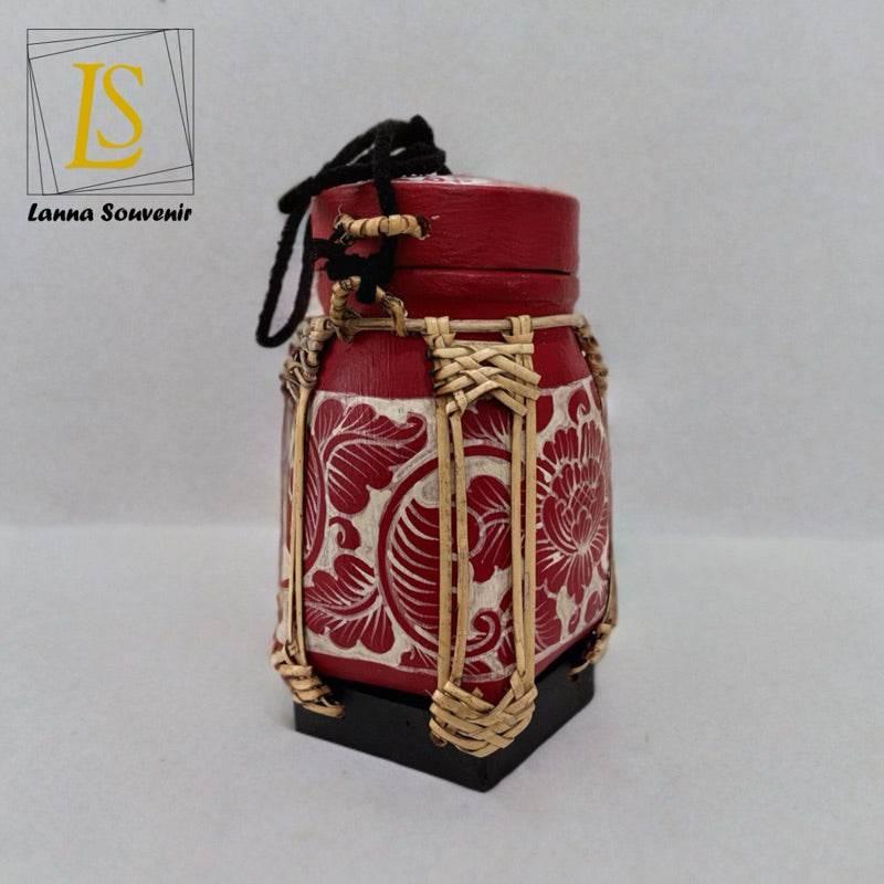Handmade Thai Rice Basket Vase - Mini Lanna Bamboo Decorative Jar A26