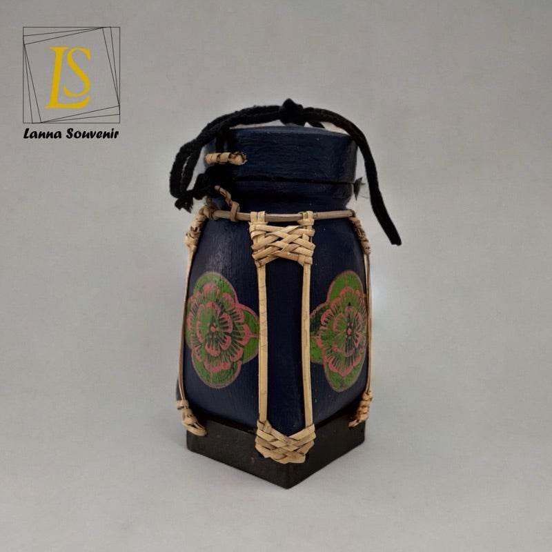 Handmade Thai Rice Basket Vase - Mini Lanna Bamboo Decorative Jar A21