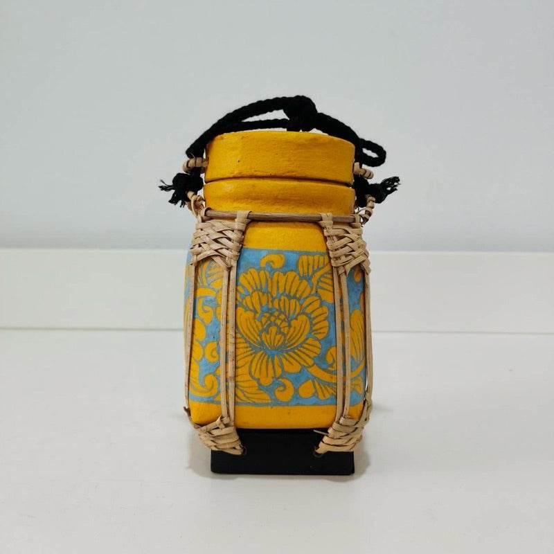 Handmade Thai Rice Basket Vase - Mini Lanna Bamboo Decorative Jar A10