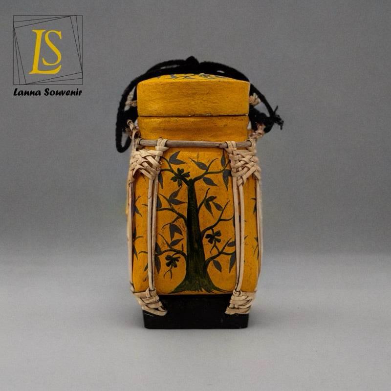 Handmade Thai Rice Basket Vase - Mini Lanna Bamboo Decorative Jar A27