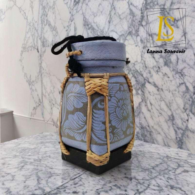 Handmade Thai Rice Basket Vase - Mini Lanna Bamboo Decorative Jar A9