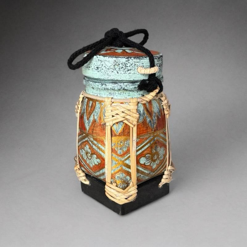 Handmade Thai Rice Basket Vase - Mini Lanna Bamboo Decorative Jar A32