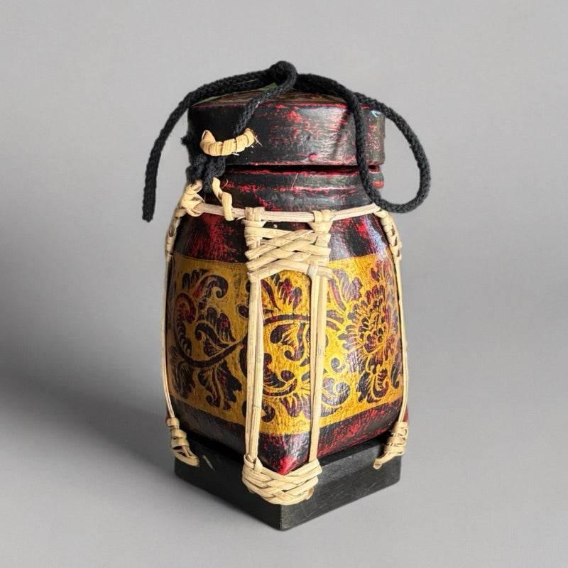 Handmade Thai Rice Basket Vase - Mini Lanna Bamboo Decorative Jar A36