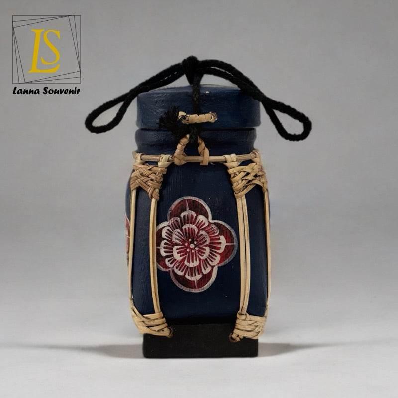 Handmade Thai Rice Basket Vase - Mini Lanna Bamboo Decorative Jar A14