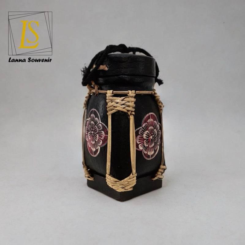 Handmade Thai Rice Basket Vase - Mini Lanna Bamboo Decorative Jar A19