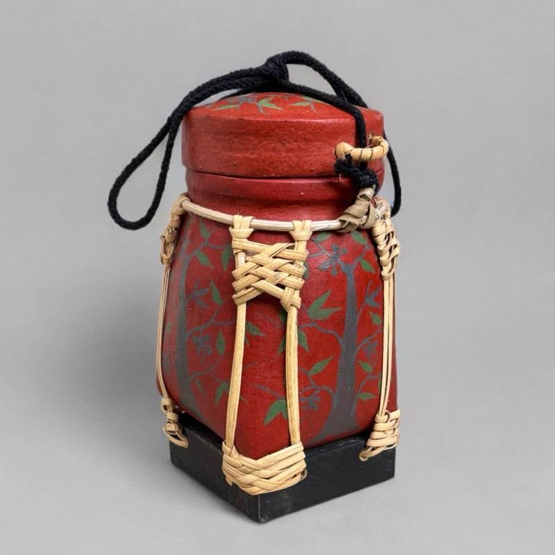 Handmade Thai Rice Basket Vase - Mini Lanna Bamboo Decorative Jar A52