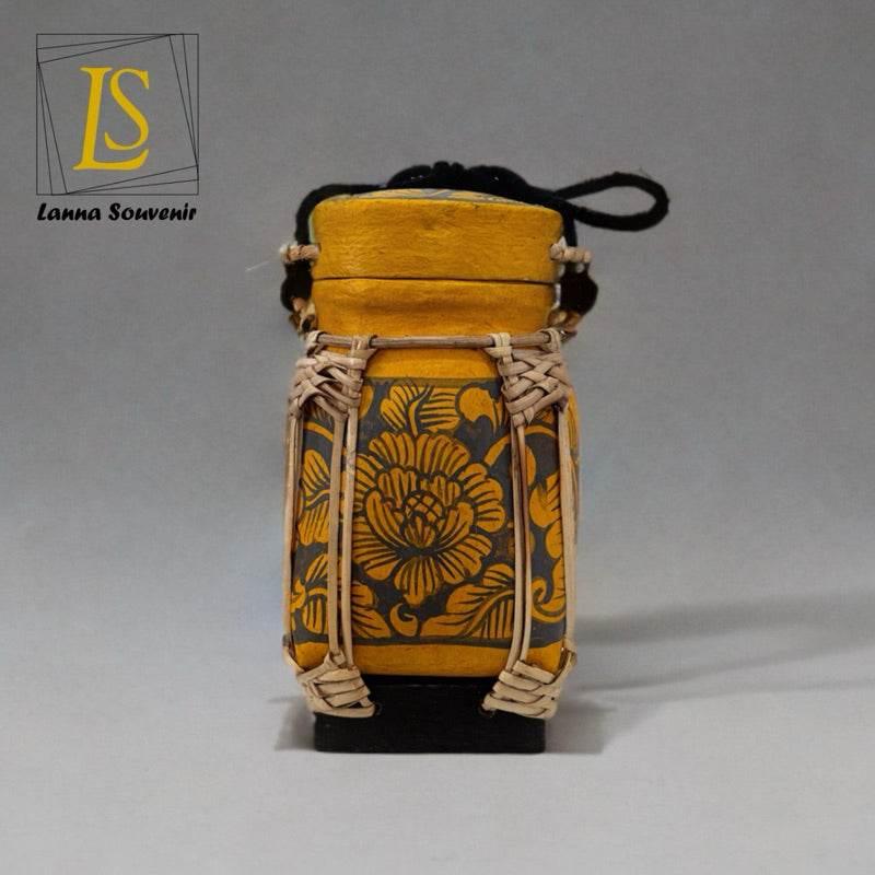 Handmade Thai Rice Basket Vase - Mini Lanna Bamboo Decorative Jar A22