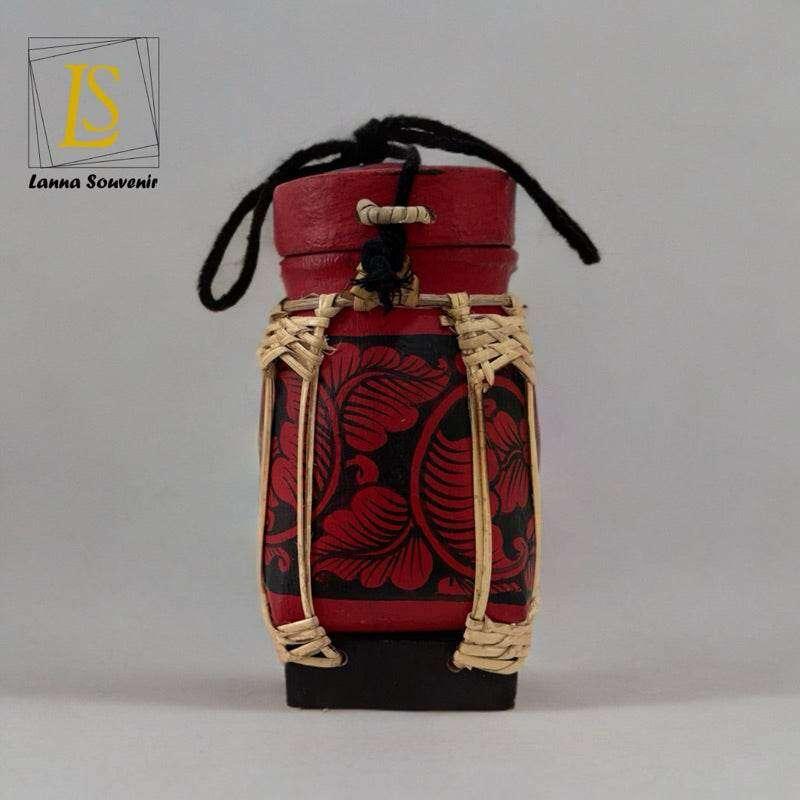 Handmade Thai Rice Basket Vase - Mini Lanna Bamboo Decorative Jar A13