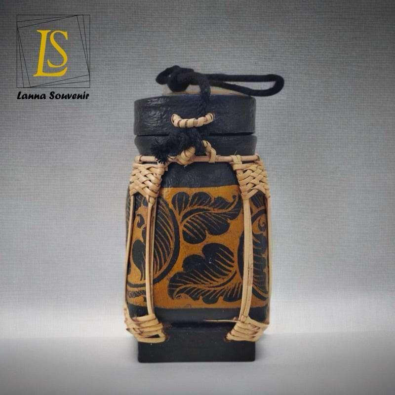 Handmade Thai Rice Basket Vase - Mini Lanna Bamboo Decorative Jar A1