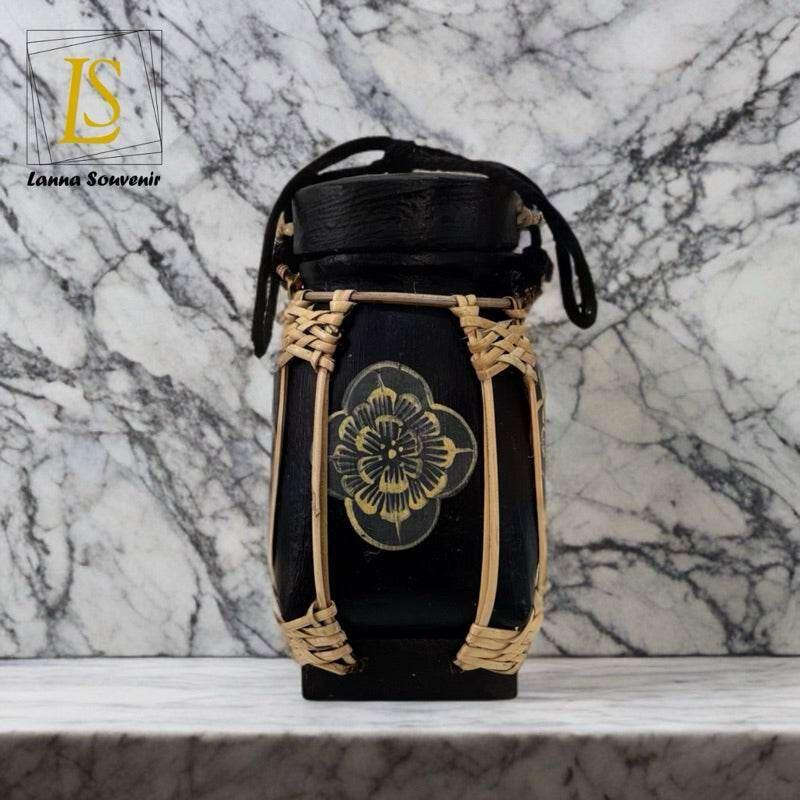 Handmade Thai Rice Basket Vase - Mini Lanna Bamboo Decorative Jar A17