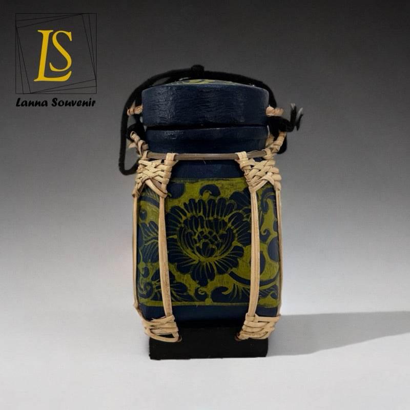 Handmade Thai Rice Basket Vase - Mini Lanna Bamboo Decorative Jar A24
