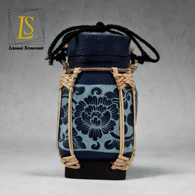 Handmade Thai Rice Basket Vase - Mini Lanna Bamboo Decorative Jar A23