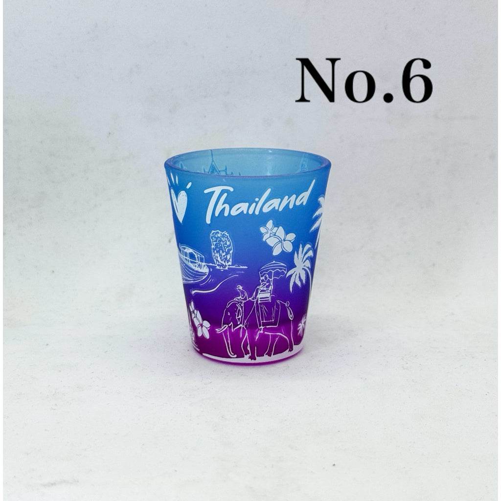 Handmade Thailand mini tumbler in blue and purple with white Thailand-themed illustrations