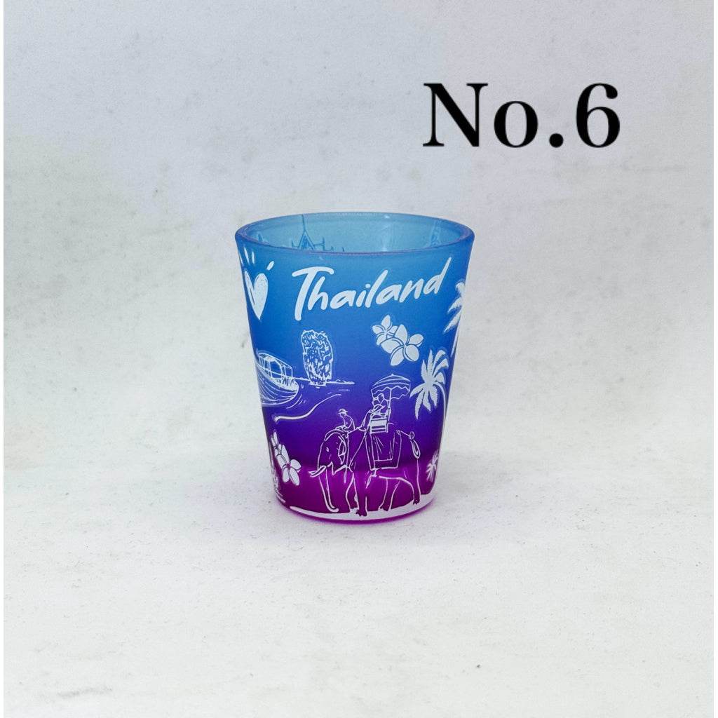 Blue and purple handmade Thailand mini tumbler with white traditional Thai illustrations