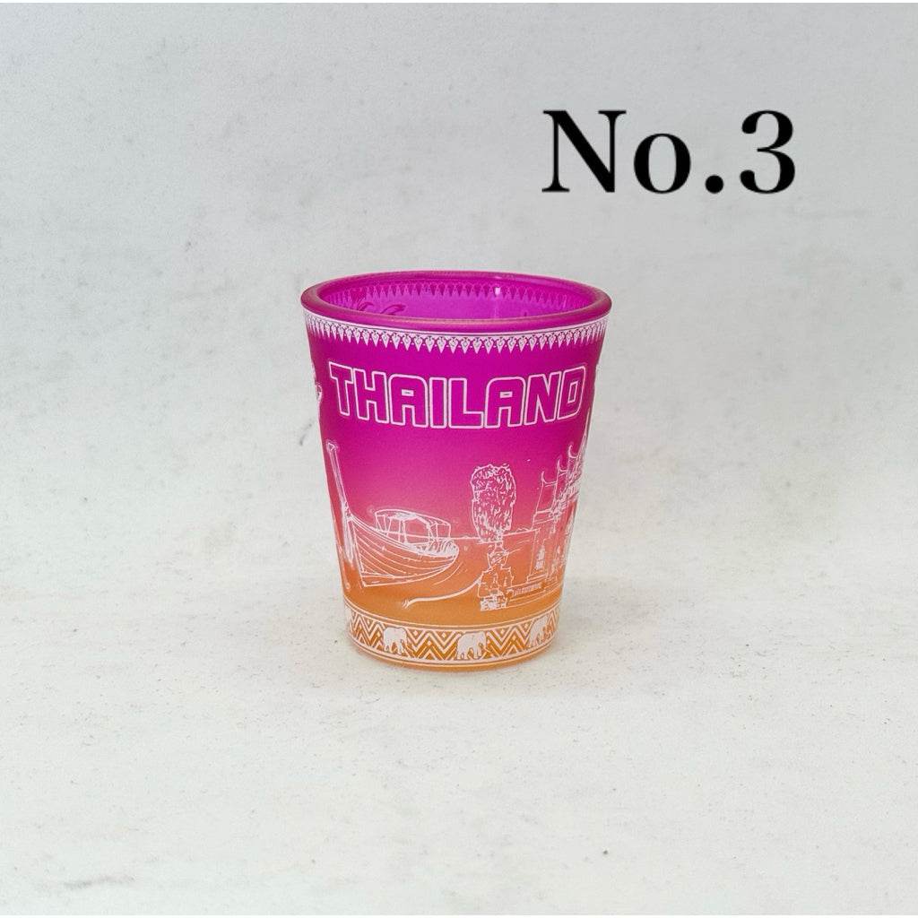One-Sake.com handmade Thailand mini tumbler in pink and orange with Thailand design