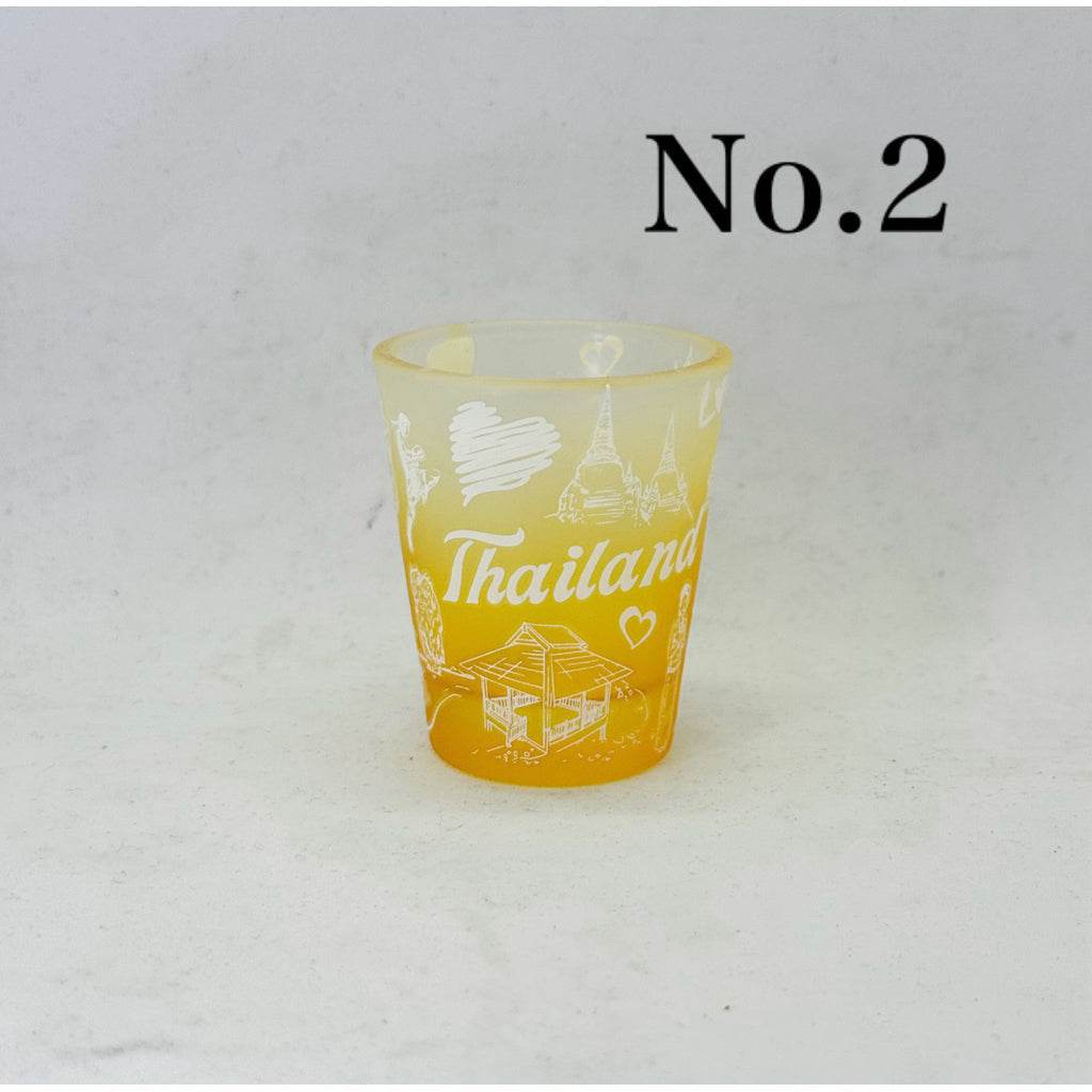 Handmade Thailand mini tumbler with yellow gradient and white Thailand-themed illustrations