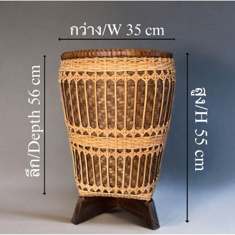 Handwoven Bamboo Rattan Basket 39x44cm - Eco-Friendly Storage Solution โอ่งสูงล้อมหวาย