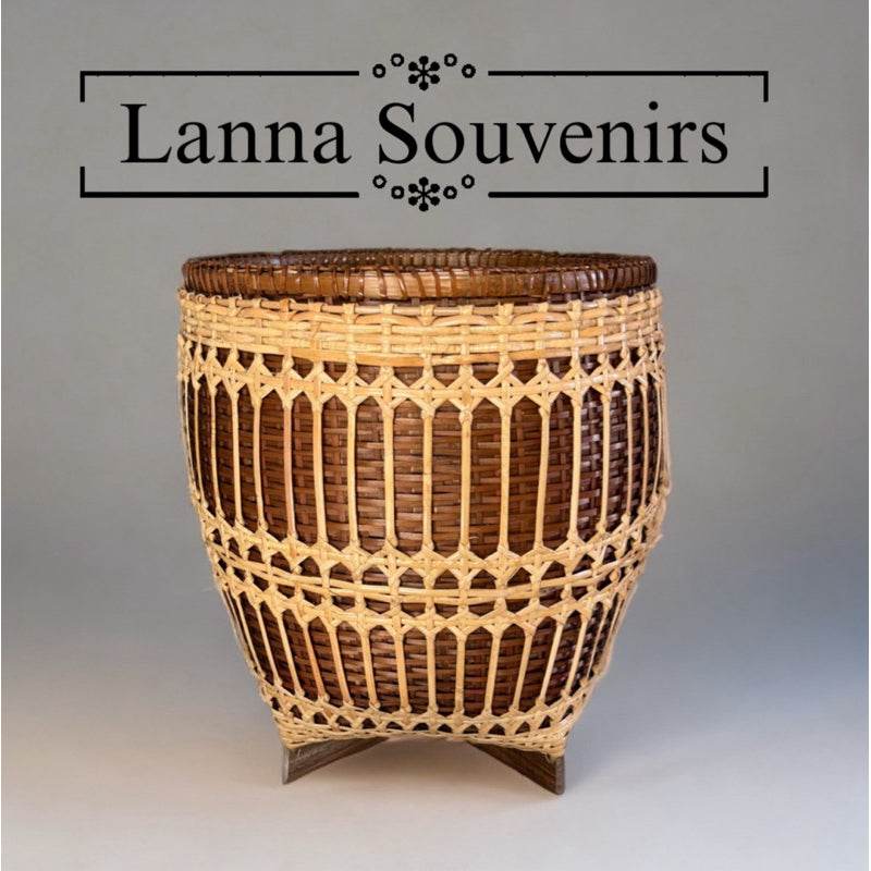 Handwoven bamboo rattan basket with intricate natural pattern for home storage and decoration