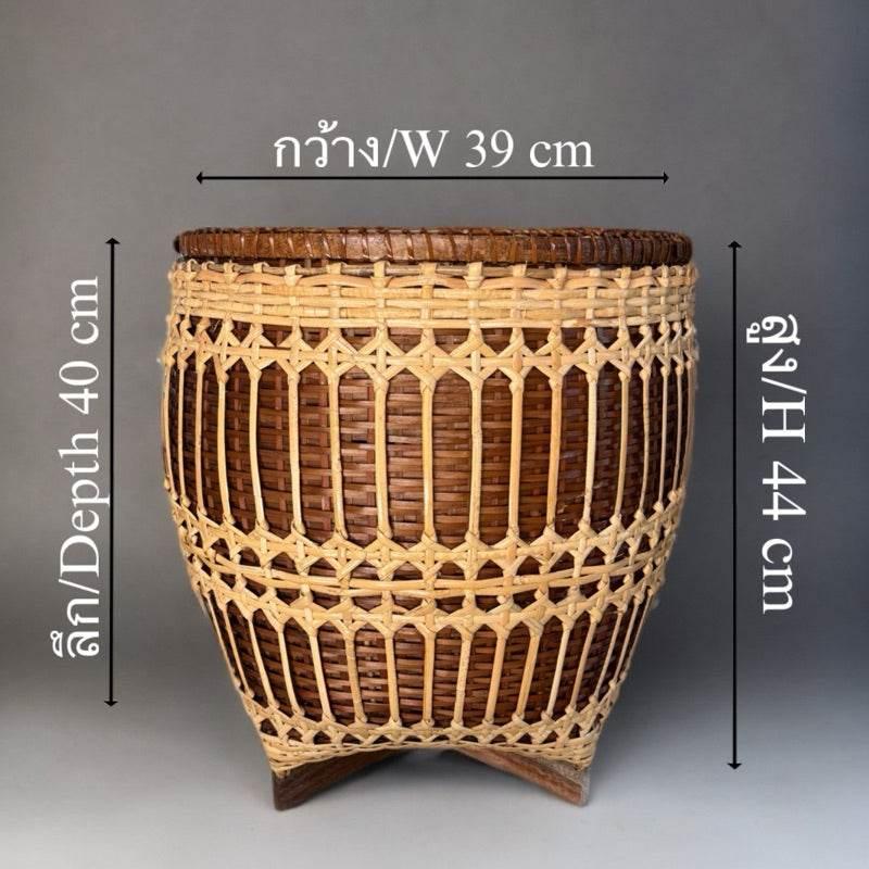 Handwoven Bamboo Rattan Basket 39x44cm - Eco-Friendly Storage Solution โอ่งปุ้มล้อมหวาย