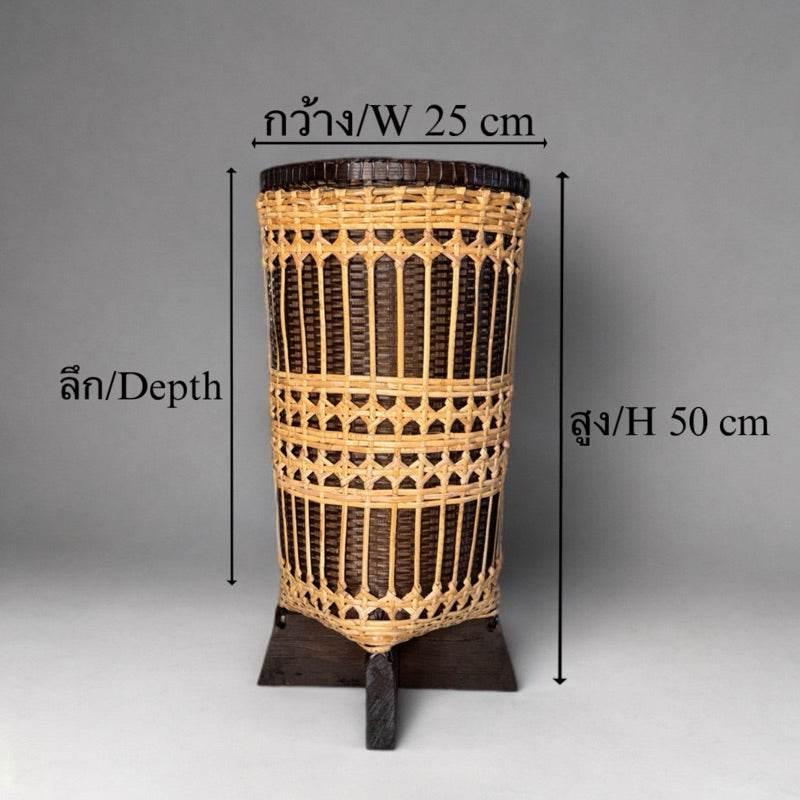 Handwoven Bamboo Rattan Basket 39x44cm - Eco-Friendly Storage Solution บุ่งใส่ร่มล้อมหวาย