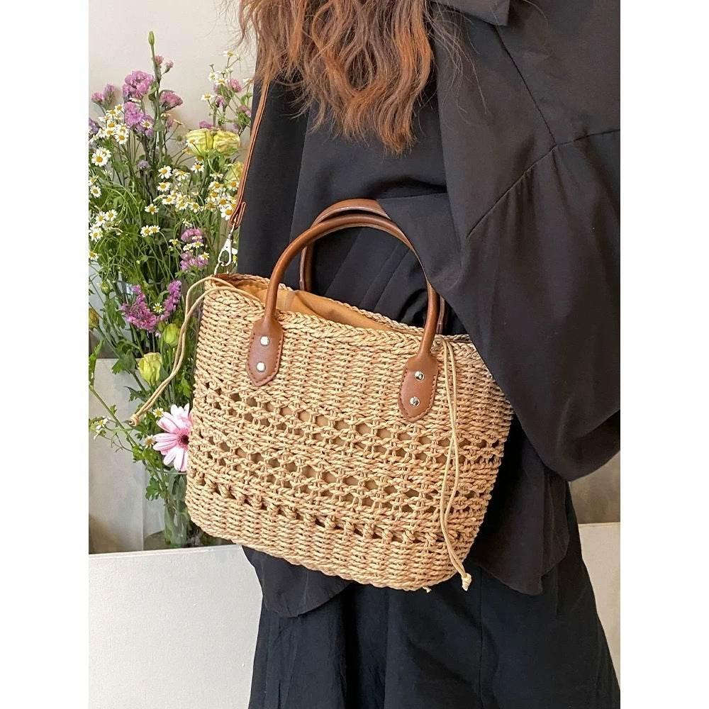 Handwoven Cotton Rope Tote Bag with Lining - Adjustable Strap & Natural Fiber Design | 20cm x 30cm Multi-Use Shoulder & Crossbody Bag for Women