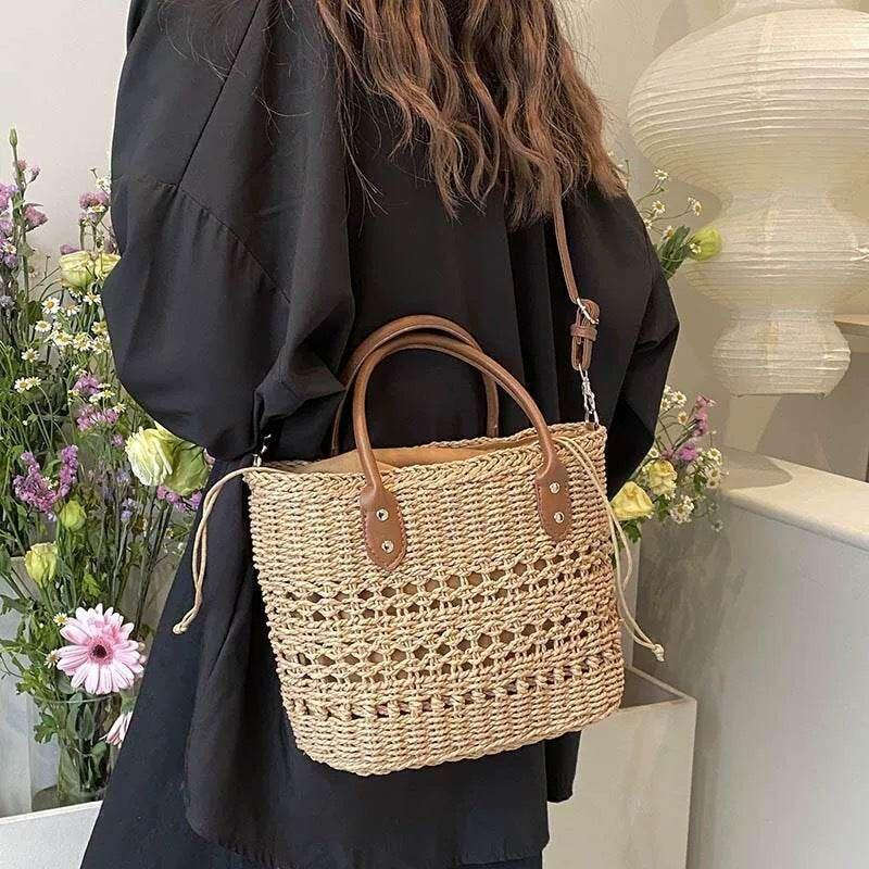 Handwoven Cotton Rope Tote Bag with Lining - Adjustable Strap & Natural Fiber Design | 20cm x 30cm Multi-Use Shoulder & Crossbody Bag for Women