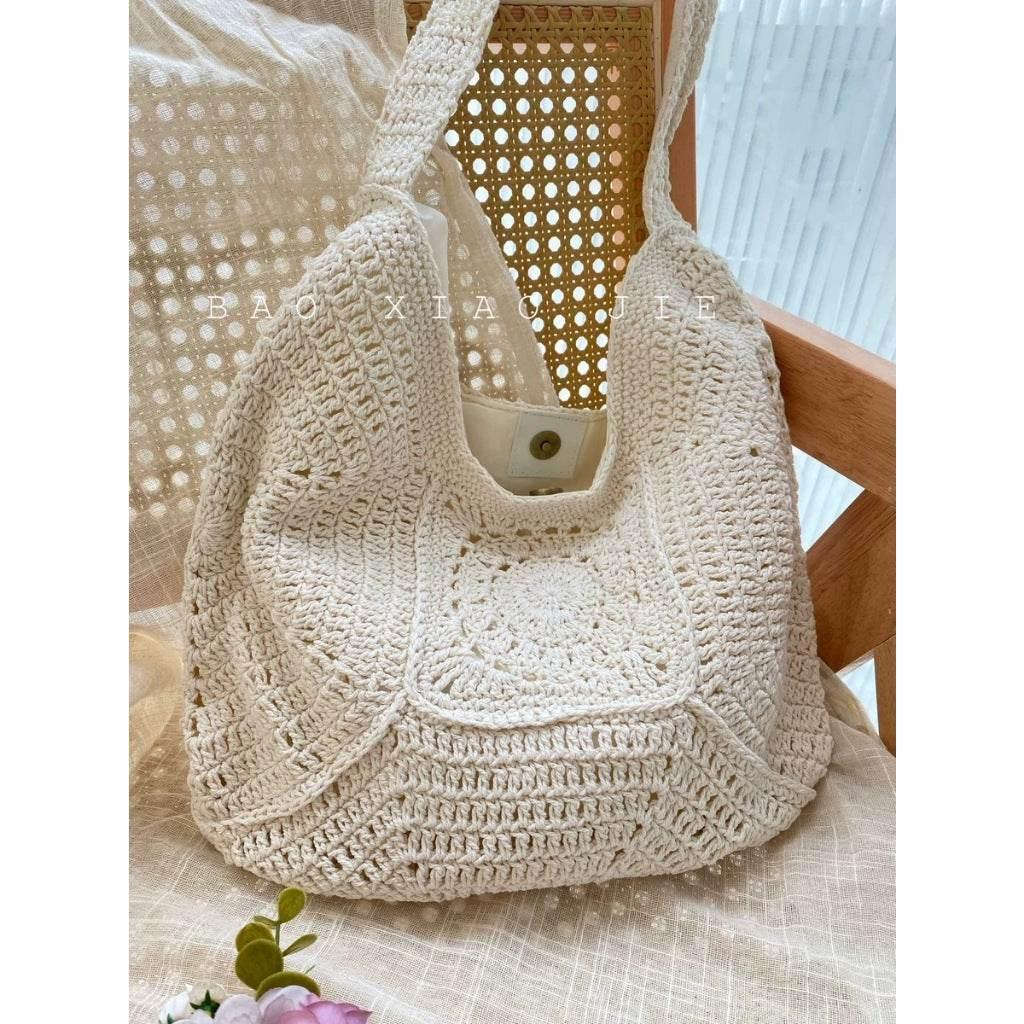 Handwoven Cotton Tote Bag for Women – Eco-Friendly Shoulder Bag with Adjustable Strap | Natural Fiber | 27cm x 38cm
