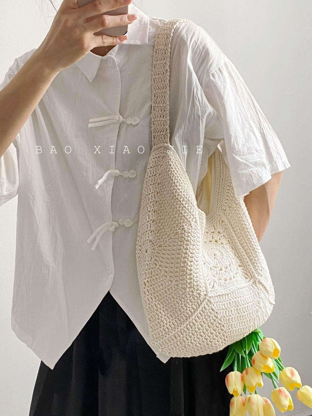 Handwoven Cotton Tote Bag for Women – Eco-Friendly Shoulder Bag with Adjustable Strap | Natural Fiber | 27cm x 38cm