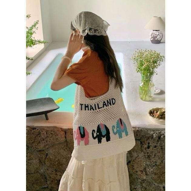 Handwoven Elephant Crossbody Bag - Large Cotton Rope Tote for Women | 58cm Natural Fiber Bag with 35cm Width white
