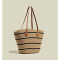 Handwoven Rattan Bag with Leather Strap - Stylish Women's Shoulder Tote | 42cm x 44cm Natural Fashion Accessory khaki