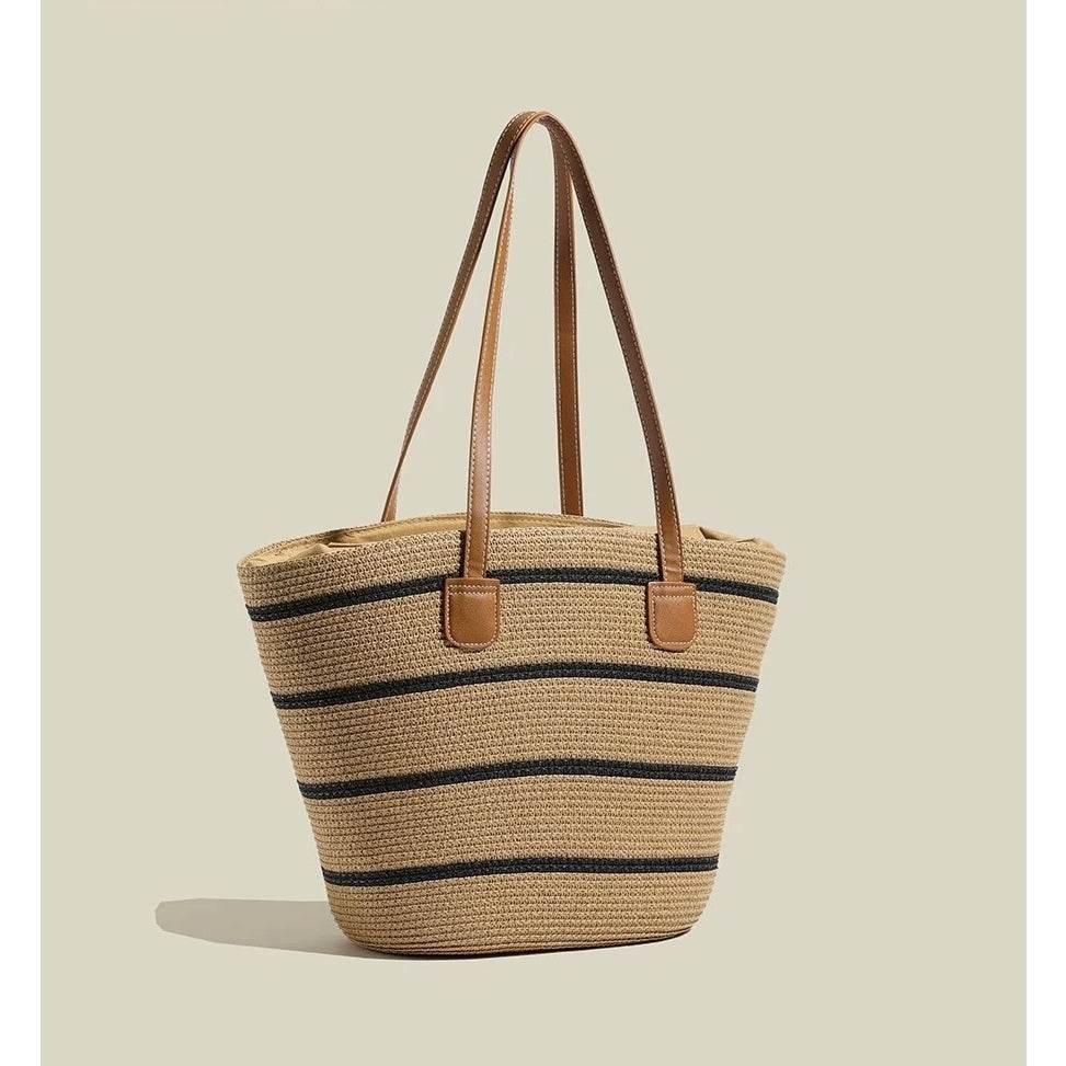Handwoven Rattan Bag with Leather Strap - Stylish Women's Shoulder Tote | 42cm x 44cm Natural Fashion Accessory