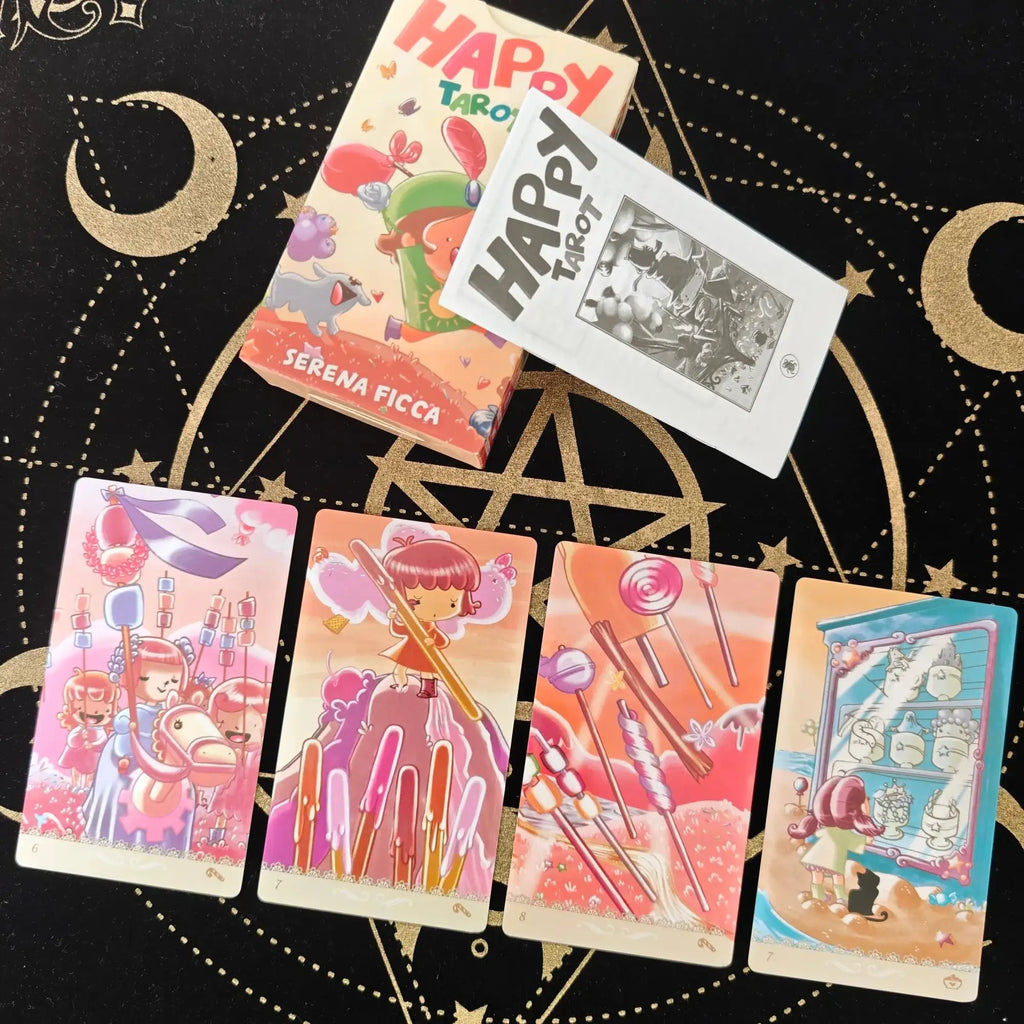 🔮 Happy Tarot Deck – Beginner-Friendly 78-Card Rider-Waite Inspired Tarot with Guidebook | Compact 12x7cm