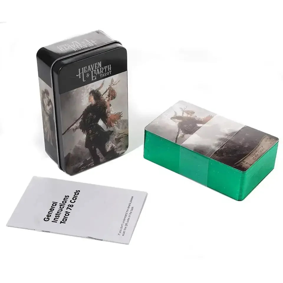Heaven Earth Tarot Deck – 78 Cards in a Durable Tin Box with PDF Guidebook, Compact 10.3 x 6 cm