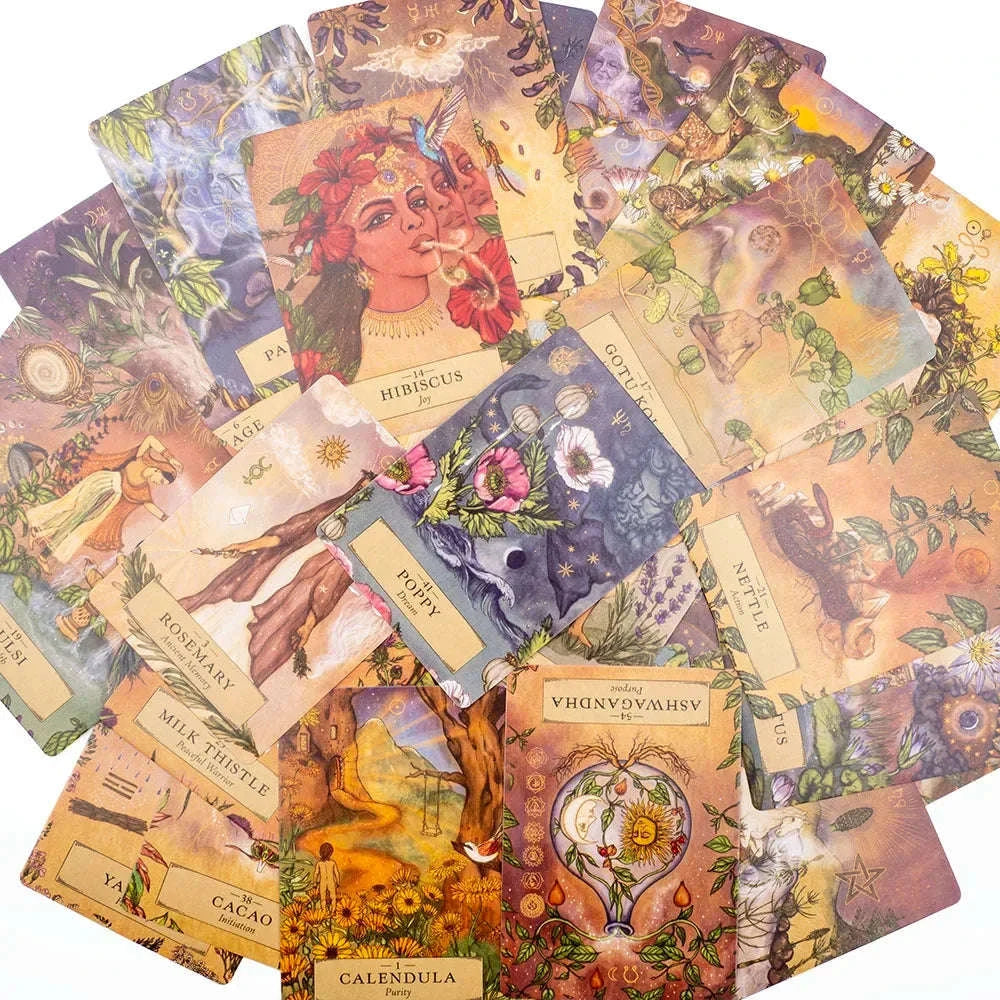 Herbal Astrology Oracle Board Game Deck – 55 Cards for Alchemizing Ancient Plant Healing and Astrological Wisdom (10.4x7.4 cm)