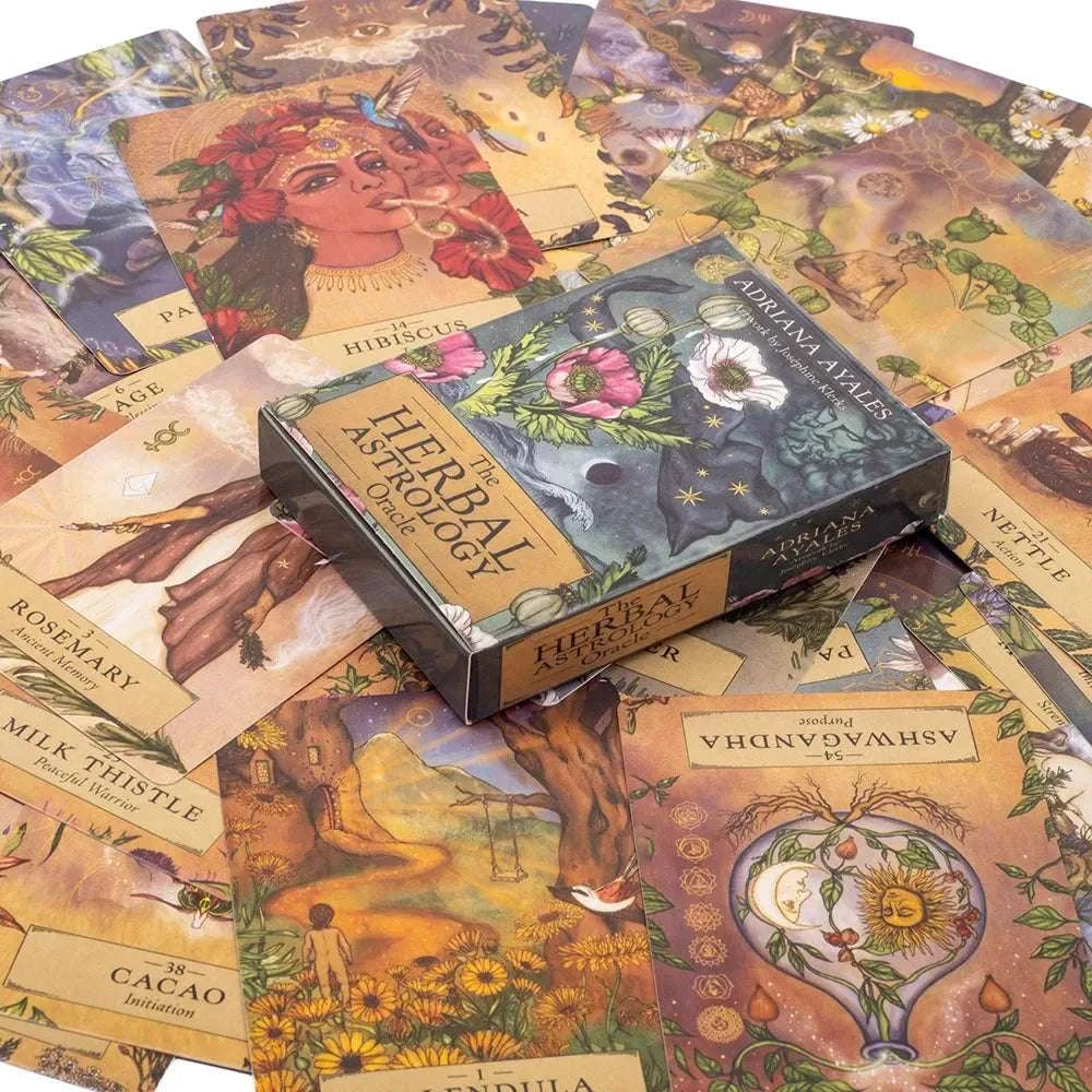 🌿 Herbal Astrology Oracle Deck – 55 Beautifully Illustrated Cards | Ancient Plant Healing & Astrological Wisdom | 10.4 x 7.4 cm | Board Game Edition