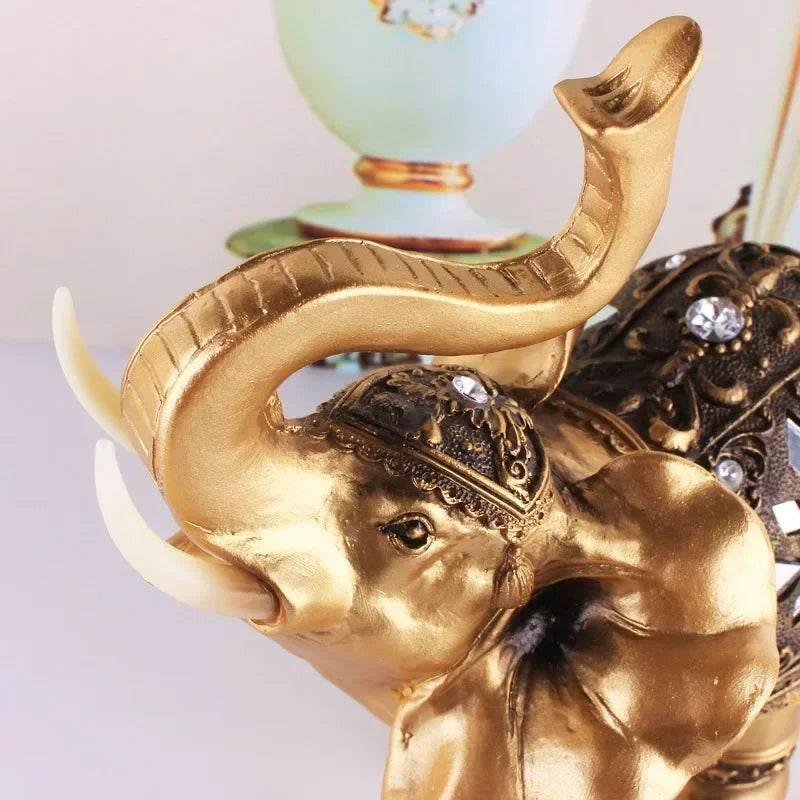 Thai Golden Resin Elephant Statues - Set of 3 Decorative Home Accents