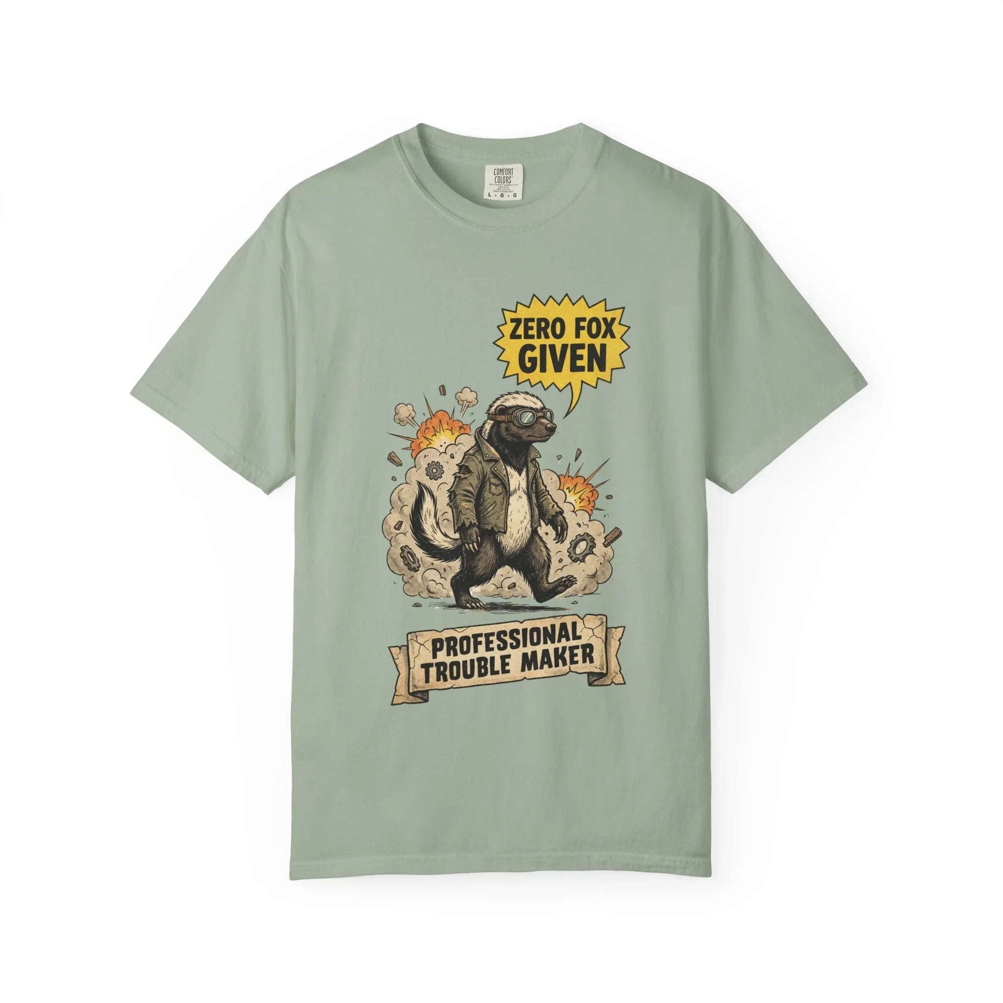 Honey Badger Shirt - "Zero Fox Given" T-Shirt - Professional Trouble Maker - Funny Animal Tee - Vintage Biker Gift - Sarcastic Graphic Top for Rebels Bay
