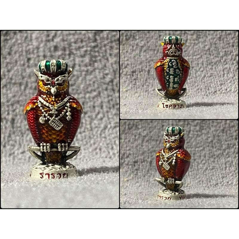 Hoot of Wealth Owl Amulet for Prosperity & Fortune | Consecrated by Luangpu Maen Phuriyanano, Khao Chan Temple, Phetchabun Red enamel