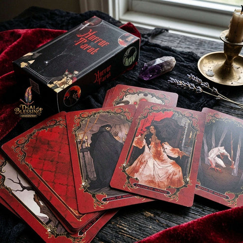 Horror Tarot Deck (78 Pcs Gothic Dark Art Edition) - Pocket Size 10.3x6.2cm Rider-Waite-Smith Divination Cards for Horror Fans, Intuitive Readings & Tarot Collectors Thai Blessing Co By RURUECHA