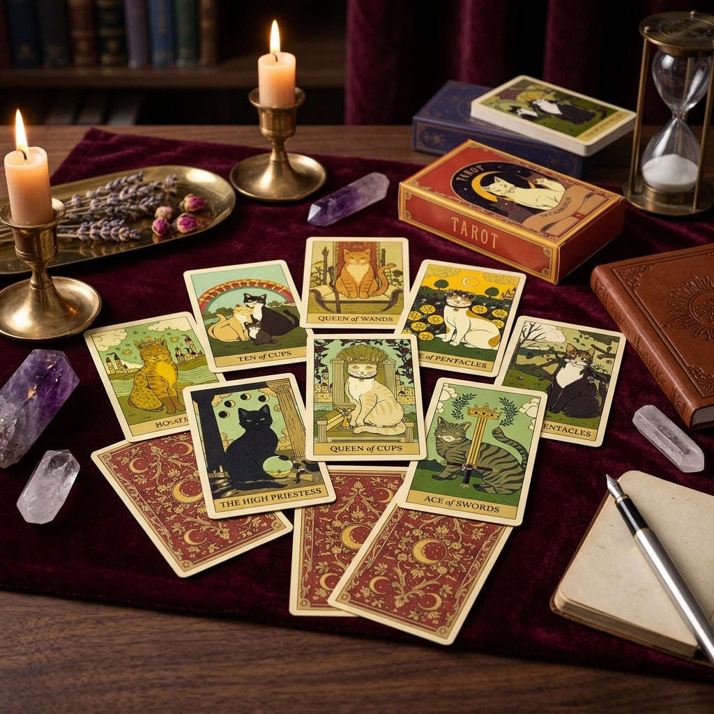 ✨ Hot-Selling Tarot Cards: 78-Card Unique Cat Tarot Deck for Cat Lovers, Tarot Enthusiasts & New Year Gifts Thai Blessing Co By RURUECHA