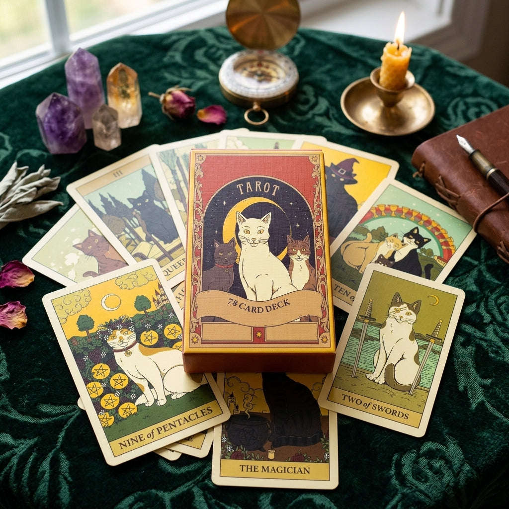 ✨ Hot-Selling Tarot Cards: 78-Card Unique Cat Tarot Deck for Cat Lovers, Tarot Enthusiasts & New Year Gifts Thai Blessing Co By RURUECHA