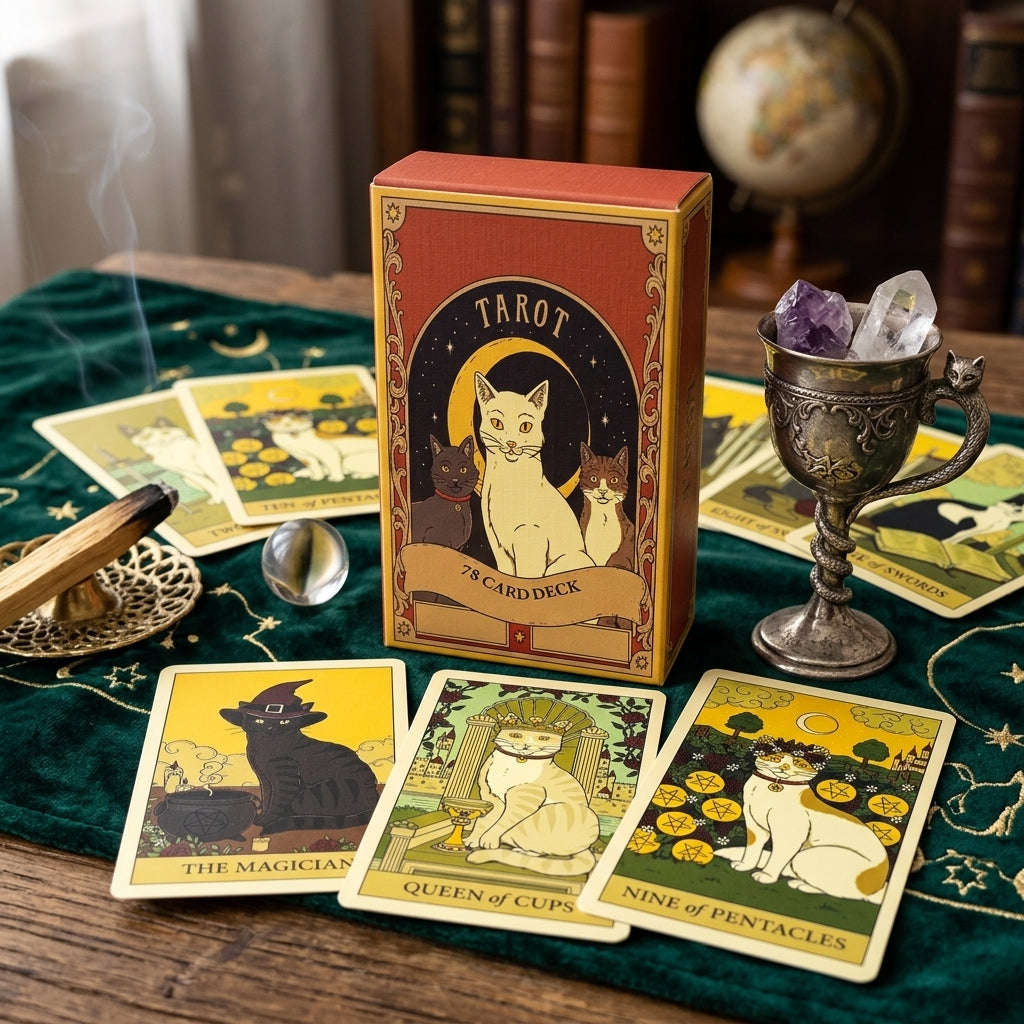 ✨ Hot-Selling Tarot Cards: 78-Card Unique Cat Tarot Deck for Cat Lovers, Tarot Enthusiasts & New Year Gifts Thai Blessing Co By RURUECHA