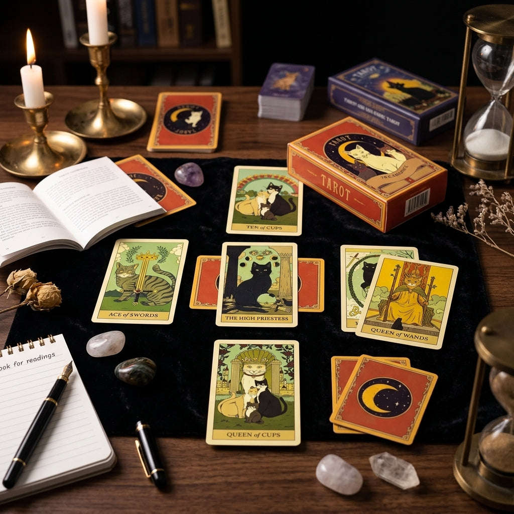 ✨ Hot-Selling Tarot Cards: 78-Card Unique Cat Tarot Deck for Cat Lovers, Tarot Enthusiasts & New Year Gifts Thai Blessing Co By RURUECHA