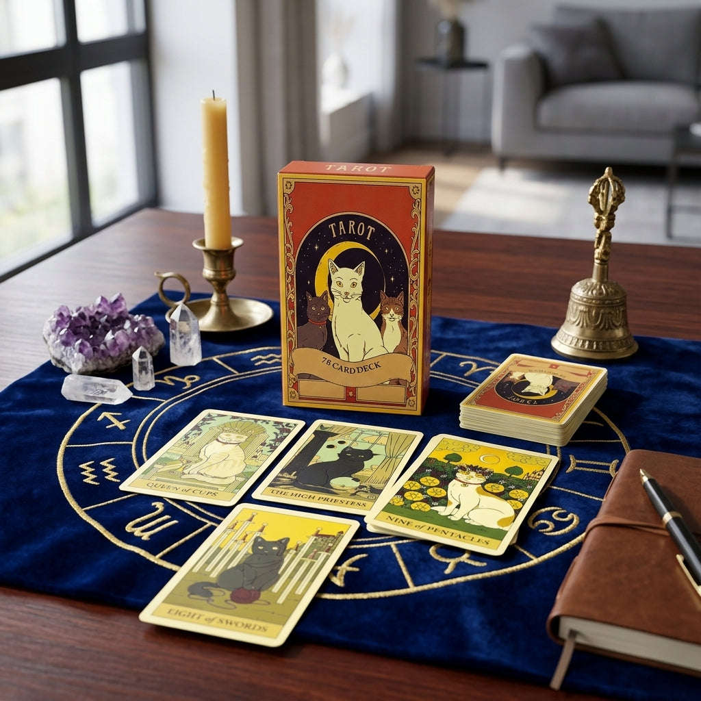 ✨ Hot-Selling Tarot Cards: 78-Card Unique Cat Tarot Deck for Cat Lovers, Tarot Enthusiasts & New Year Gifts Thai Blessing Co By RURUECHA