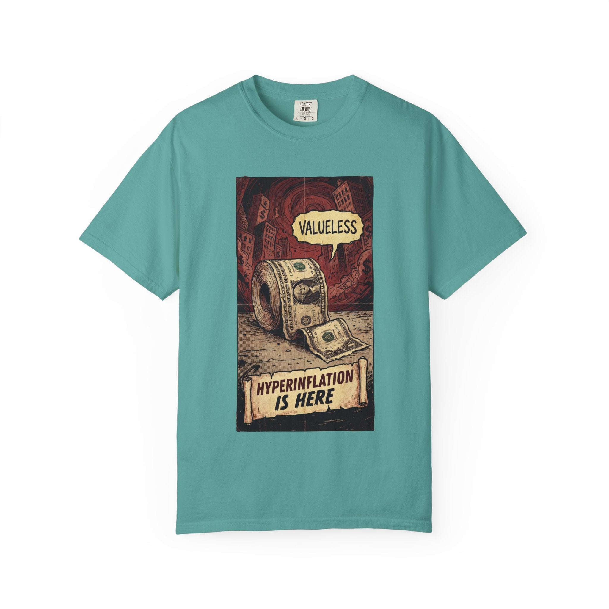Hyperinflation Is Here Shirt, Funny Finance T-Shirt, Valueless Money Toilet Paper Graphic, Vintage Retro Economic Crisis Tee, Sarcastic Political Top Seafoam