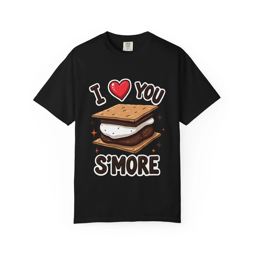 I Heart You Smore Shirt, Cute Smores Campfire T-Shirt, Camping Pun Tee, Marshmallow Chocolate Graphic, Bonfire Couples Gift Black