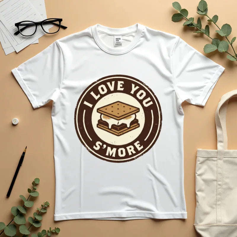 I Love You Smore Shirt, Cute Smores Campfire Tee, Funny Camping Pun T-Shirt, Couples Bonfire Gift, Valentine Outdoors White