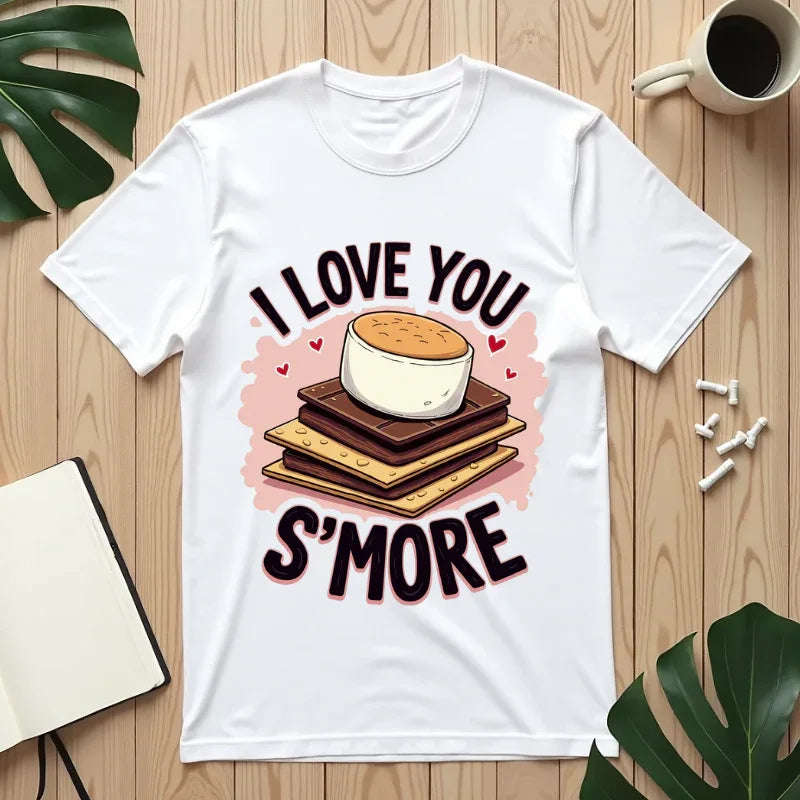 I Love You Smore Shirt, Cute Smores Campfire Tee, Marshmallow Graphic T-Shirt, Funny Camping Pun, Bonfire Couples Gift White